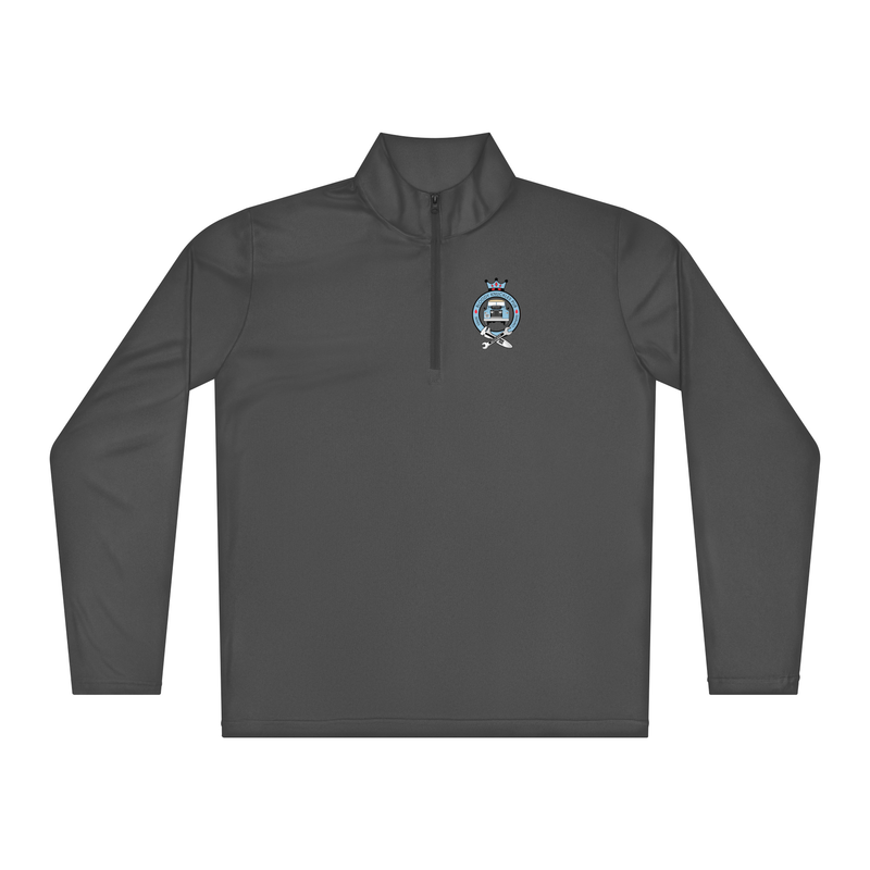 Quarter-Zip Pullover in Iron Grey with Bloody Knuckles Pub Land Rover crest