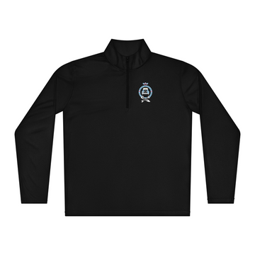 Quarter-Zip Pullover in Black with Bloody Knuckles Pub Land Rover crest